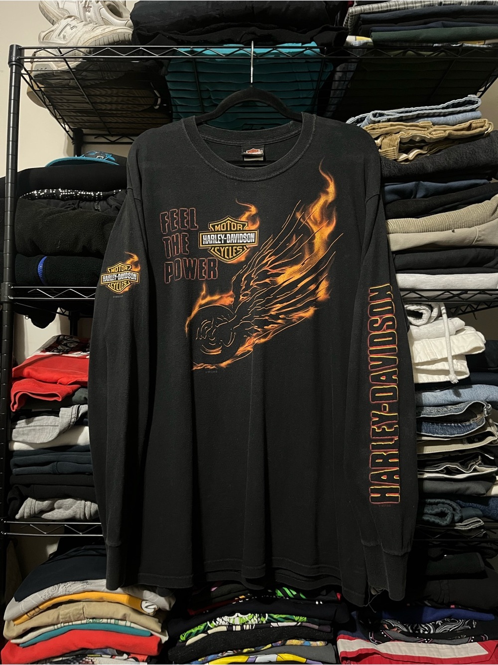 Harley-Davidson Black Long-Sleeve Shirt with Orange Flame Graphic